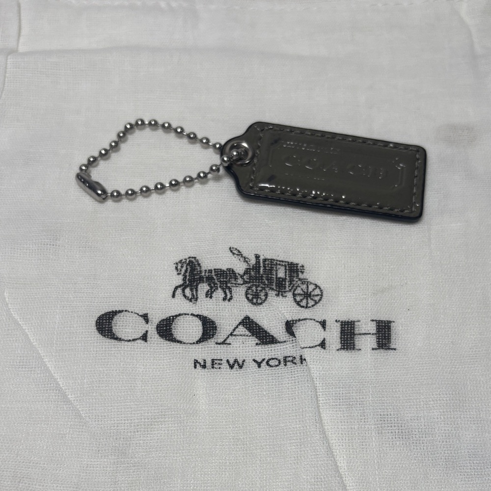 Coach Olive Green Patent Leather Hang Tag Keychain